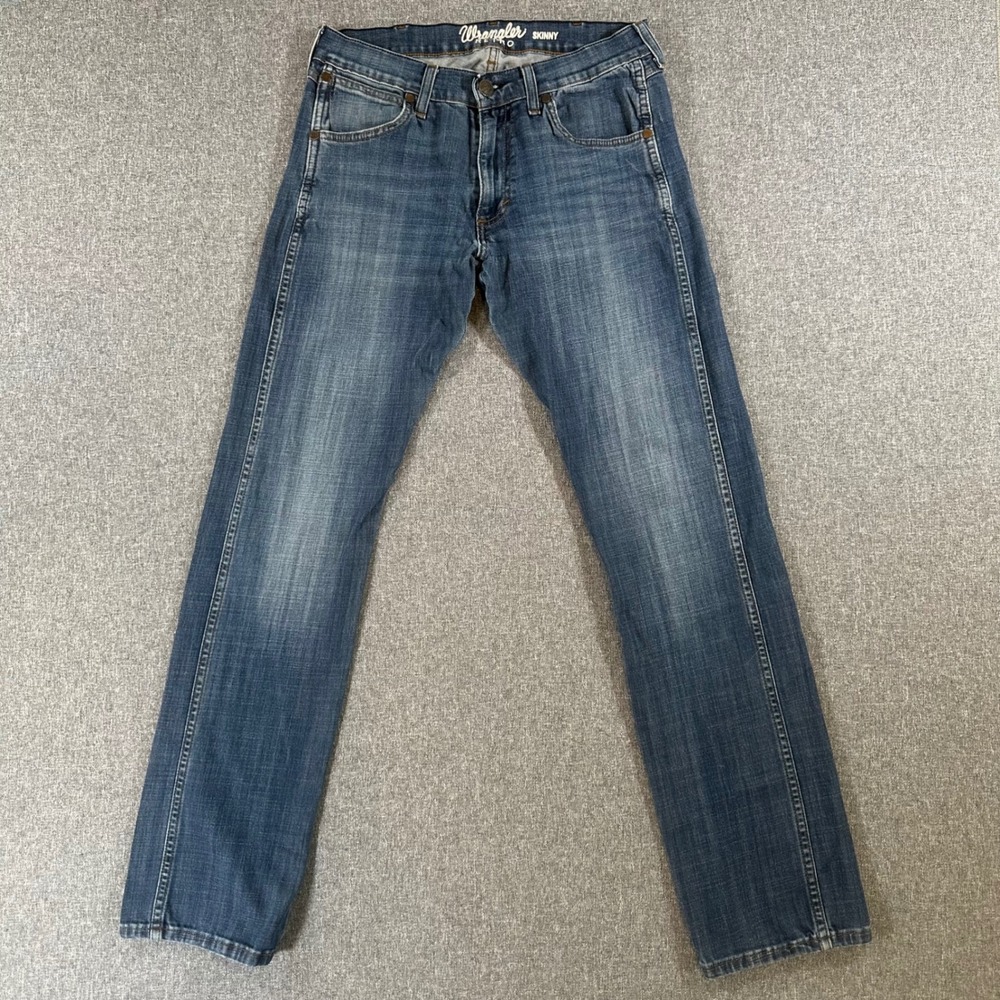 Wrangler Jeans Womens 30 Retro Skinny Blue Denim Whiskered Faded W Stitching